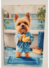 Yorkie - In Blue Robe & Rubber Ducky Solid Birch Wood Wall Art