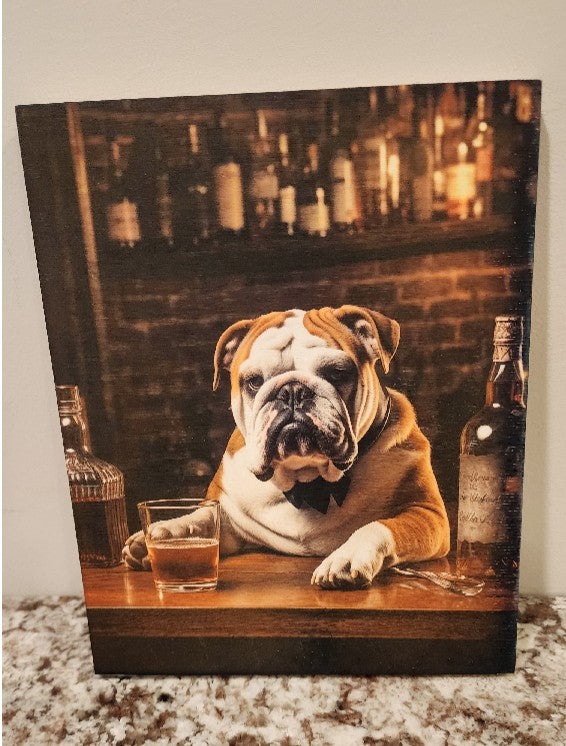 English Bulldog - Bulldog Bar Whisky Solid Birch Wood Wall Art