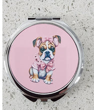 English Bulldog - Shabby Chic with Bow Round Compact Mirror