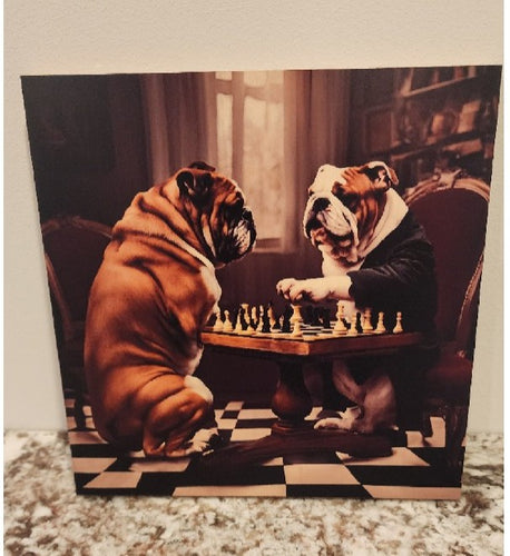 English Bulldog - Playing Poker Solid Birch Wood Wall Art
