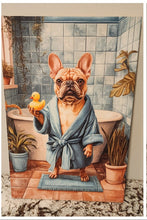 French Bulldog (Tan) - In Blue Robe & Rubber Ducky Solid Birch Wood Wall Art