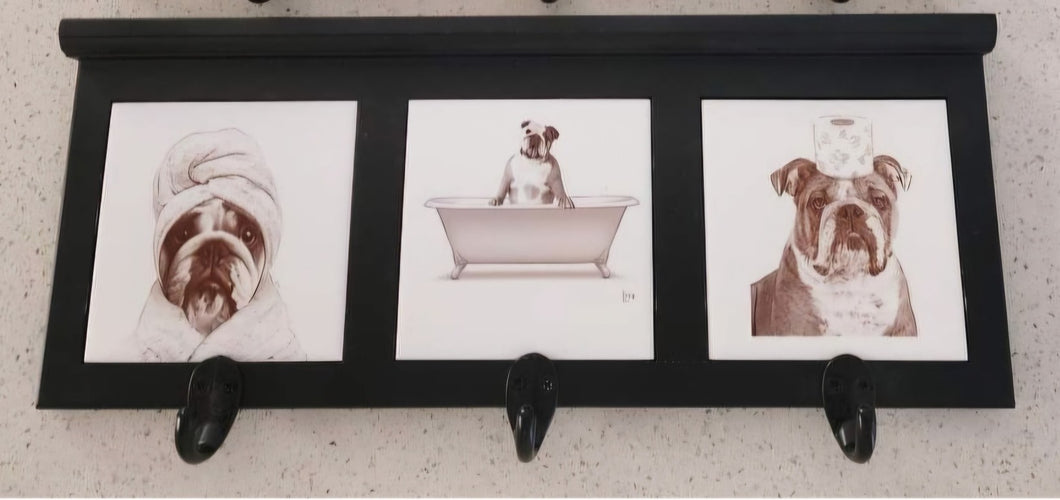 English Bulldog - Bathroom Design Wood Coat Rack (Black & White)