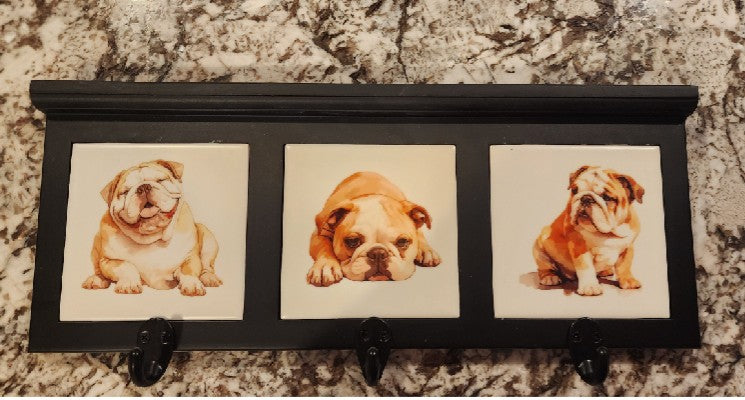 English Bulldog - Three Bulldogs Wood Coat Rack