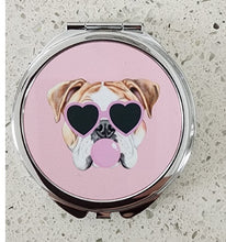 English Bulldog - Bubble Gum with Heart-Shaped Sunglasses Round Compact Mirror