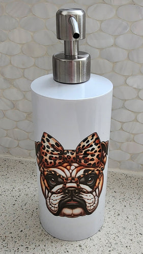 English Bulldog - Leopard Bow & Glasses Soap Dispenser