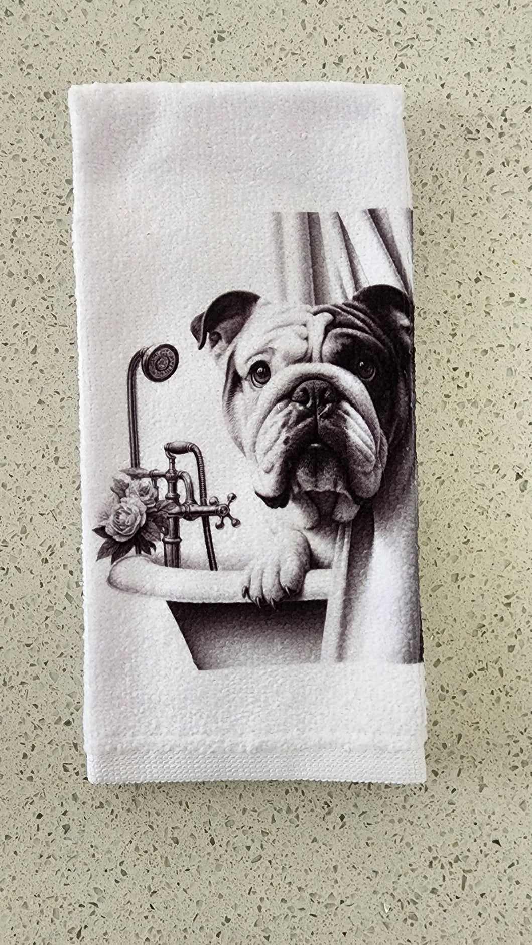 English Bulldog - Black & White Peeking Out of Tub Towel, 25