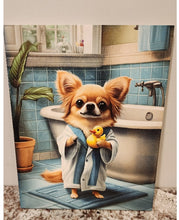 Chihuahua (Tan) - In Blue Robe & Rubber Ducky Solid Birch Wood Wall Art