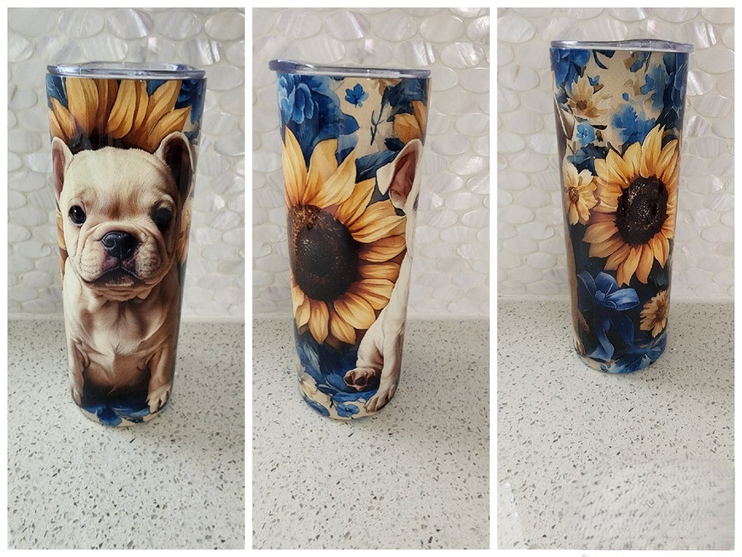 English Bulldog - English Bulldog with Sunflowers Stainless Steel Tumbler, 20 oz.