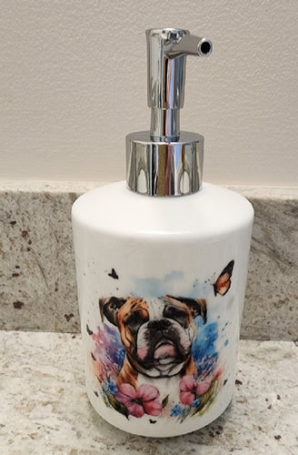 English Bulldog - Flowers & Butterfly Soap Dispenser