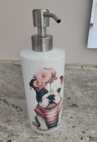 English Bulldog - Shabby Chic in Pink Outfit Soap Dispenser