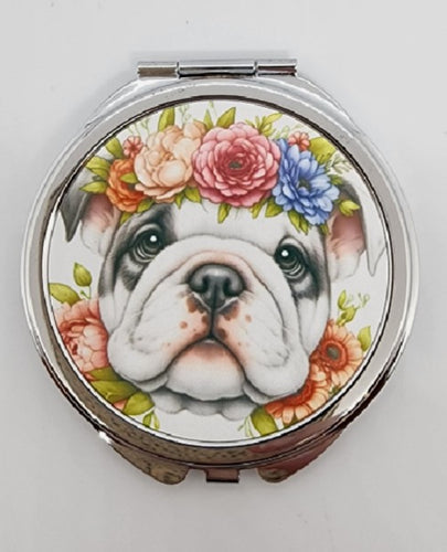 English Bulldog (Close Up) - Floral Headdress Pill Box