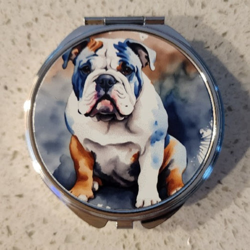 English Bulldog - Shades of Brown, White, and Blue Background Pill Box