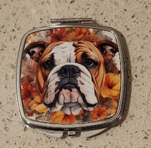 English Bulldog - Face with Fall Color Flowers Rectangular Compact Mirror