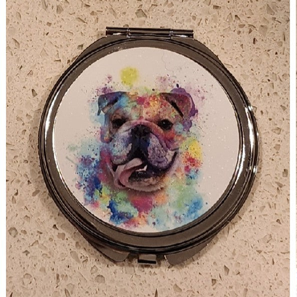 English Bulldog - Paint Effect Background Round Compact Mirror