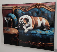 English Bulldog - Lounging on an Elegant Sofa with a Martini ChromaLuxe Wood Wall Art