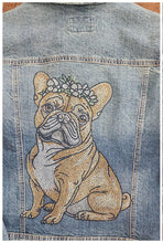 French Bulldog (Brown & White) - Floral Headdress Rhinestone Denim Jacket