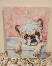 French Bulldog - Bubble Bath with Suds on Head Solid Birch Wood Wall Art