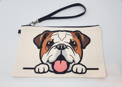 English Bulldog Peeking Over Make-up Bag