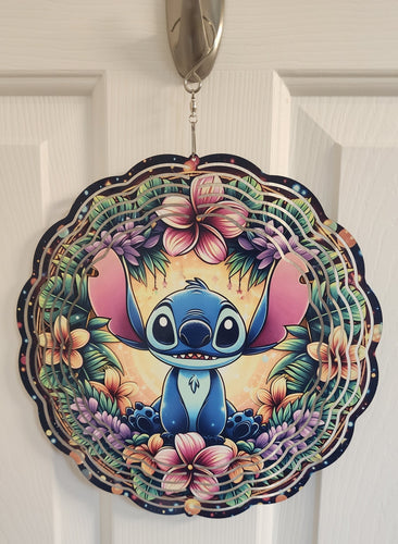 Stitch with Flowers Wind Spinner