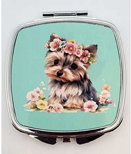 Yorkie - Floral Crown Rectangular Compact Mirror