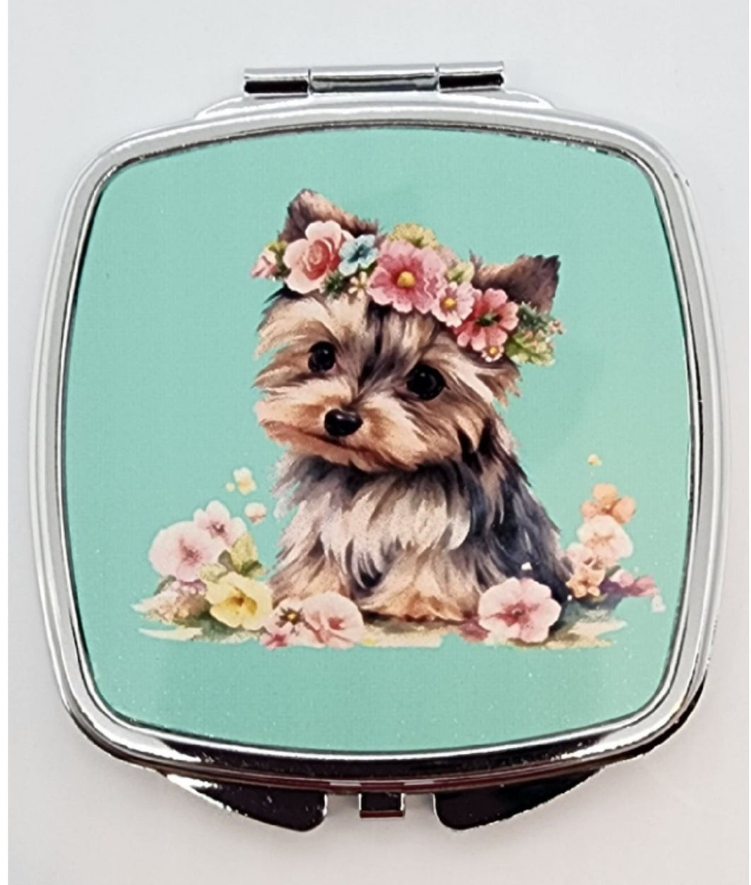 Yorkie - Floral Crown Rectangular Compact Mirror
