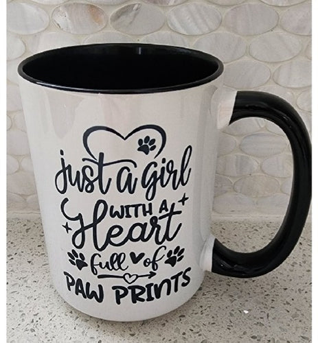 Dog - Just a girl with a heart full of paw prints Ceramic Mug, 15 oz.