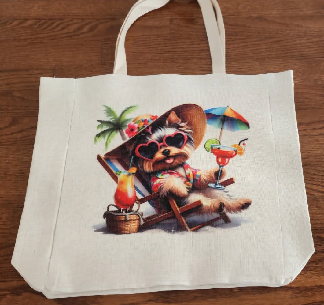 Yorkie - Tropical Linen Tote