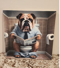 English Bulldog - Reading on the Toilet Solid Birch Wood Wall Art (Color)