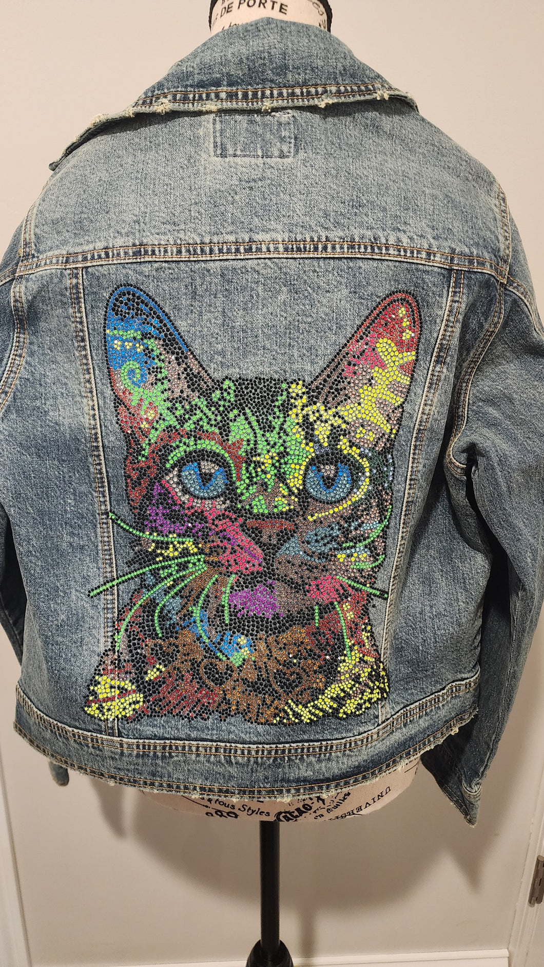 Cat - Colorful Cat Rhinestone Denim Jacket