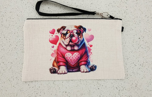 English Bulldog With Hearts Make-up Bag