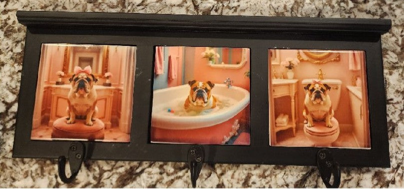 English Bulldog - Bathroom (Pink) Design Wood Coat Rack