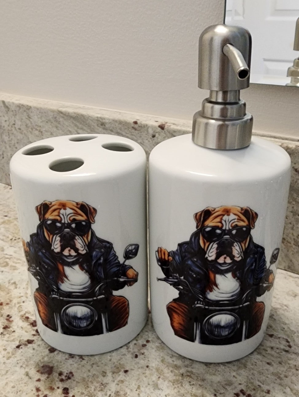 English Bulldog - Biker Ceramic Soap Dispenser