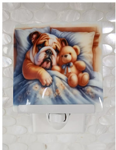 English Bulldog with Teddy Bear Ceramic Night Light