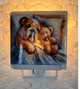 English Bulldog with Teddy Bear Ceramic Night Light