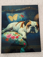English Bulldog - Lying on Sofa Solid Birch Wood Wall Art