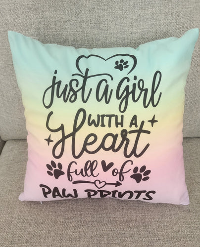 Dog - Just A Girl With A Heart Full of Paw Prints Throw Pillow, 16