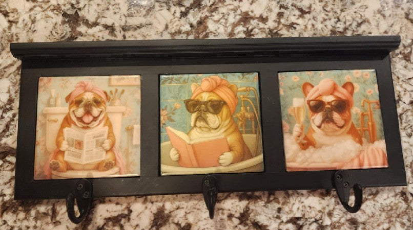 English & French Bulldog - Bathroom Design Wood Coat Rack