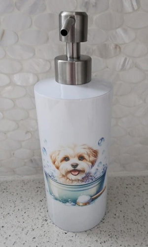 Maltipoo - Taking a Bubble Bath Soap Dispenser