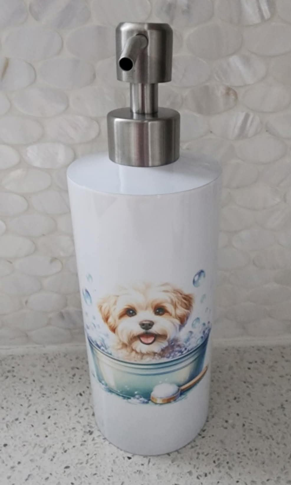 Maltipoo - Taking a Bubble Bath Soap Dispenser