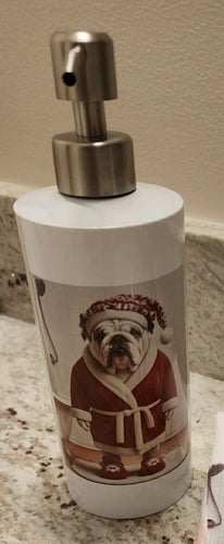 English Bulldog - In Red Rove & Stocking Cap Soap Dispenser