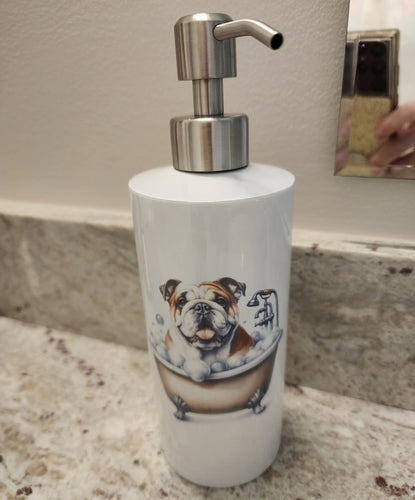 English Bulldog - Taking a Bubble Bath Soap Dispenser