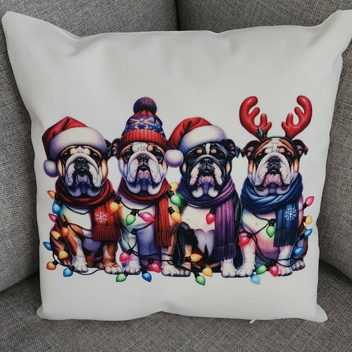 English Bulldog - Line of English Bulldogs in Christmas Lights Throw Pillow, 16