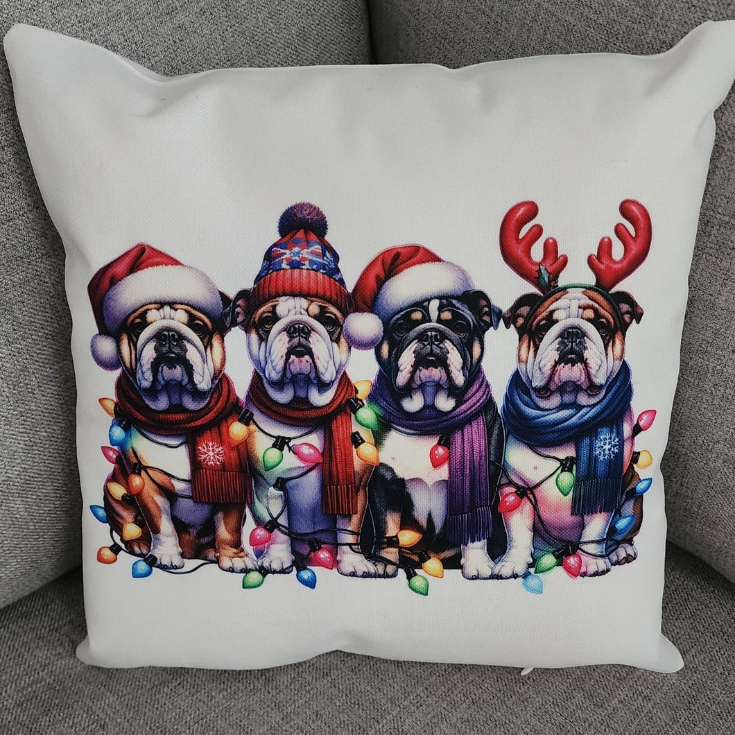 English Bulldog - Line of English Bulldogs in Christmas Lights Throw Pillow, 16