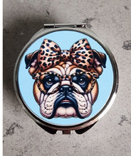 English Bulldog - Leopard Bow and Eyeglasses with Light Blue Background Pill Box