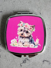 Yorkie - Floral Crown with Hot Pink Background Rectangular Compact Mirror