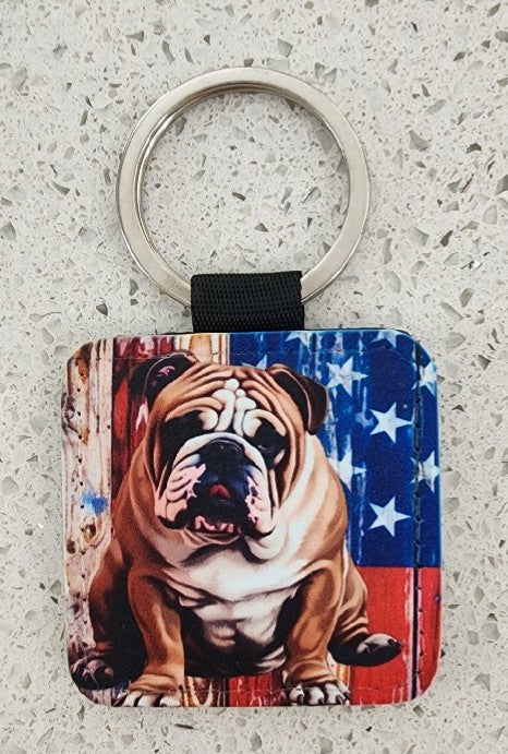 English Bulldog - American Flag Background Keychain
