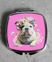 English Bulldog - Floral Crown with Baby Pink Background Rectangular Compact Mirror