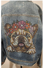 French Bulldog - Bright & Cheery with Floral Crown Rhinestone Denim Jacket