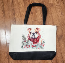 English Bulldog -  Holiday Scarf Two-Tone Linen Tote