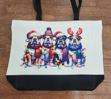 English Bulldog - Holiday Line of Bulldog with Holiday Lights Two-Tone Linen Tote